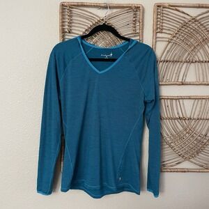 Smartwool Merino Wool Hooded Base Layer Long Sleeve Top Blue READ Sz M B37